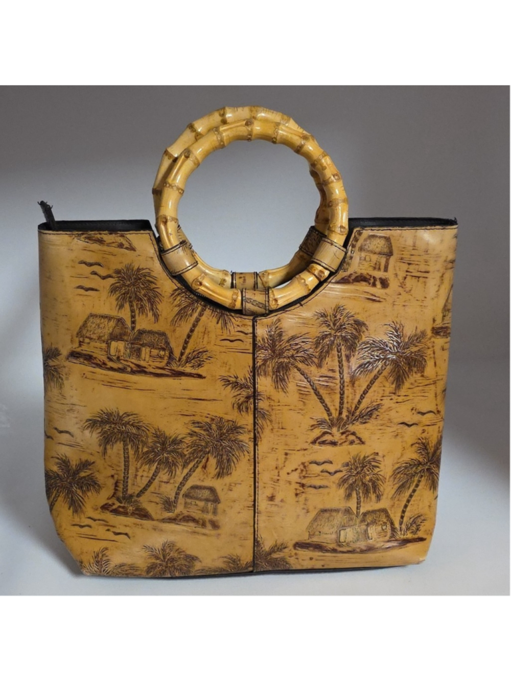 Caribbean Joe Palm Tree Purse Tote Beach Island Bamboo Handles Tropical